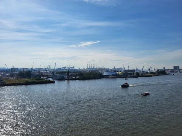 Una Hermosa Vista Del Puerto Hamburgo Río Elba Alemania — Foto de Stock