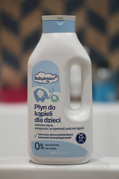 Vertical Shot Polish Rossmann Babydream Brand Child Bath Gel Plastic — Stock Photo, Image