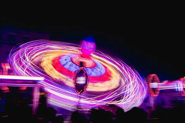 Long Exposure Shot Glowing Illuminated Rides Annual Street Fair Giles — Stock Photo, Image