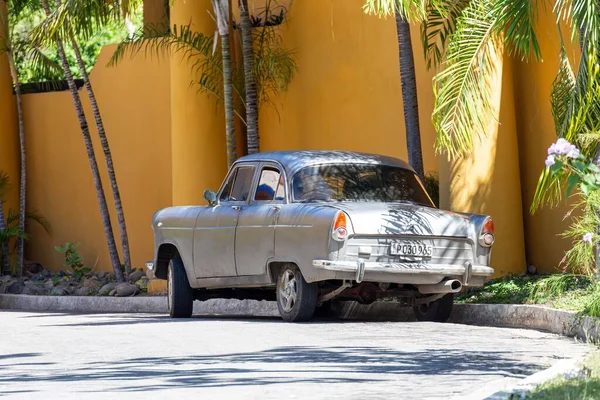 在古巴奇维里科 一辆经典汽车停在棕榈树下 阳光灿烂 — 图库照片