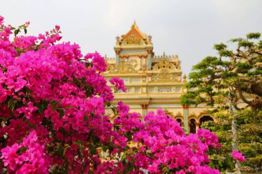 Vietnam 'ın güneyinde çiçekli Buda tapınağı.