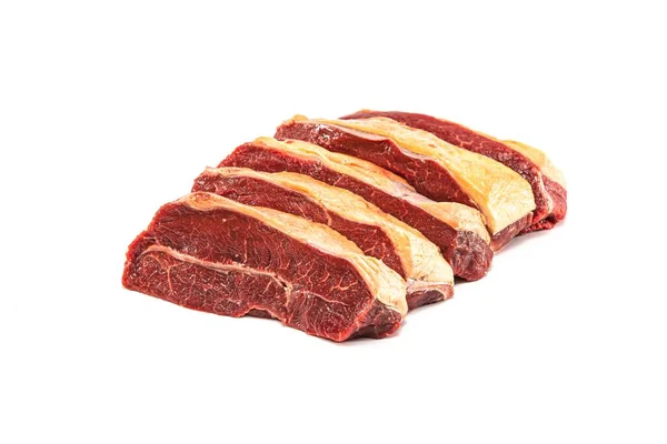 白色背景上孤立的多汁红肉片 — 图库照片