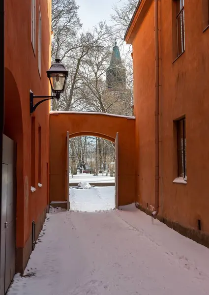 Eine Enge Gasse Auf Dem Alten Großen Platz Winter Turku — Stockfoto
