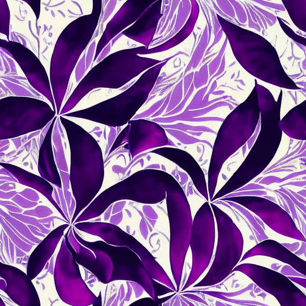 Иллюстрация Фиолетовых Цветочных Бесшовных Узоров Плитки Белом Фоне — стоковое фото