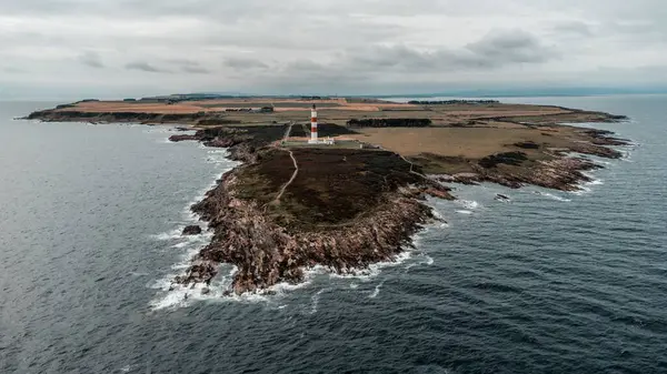 Aerial View Tarbat Ness Lighthouse Scotland Cloudy Sky — Stock Photo, Image