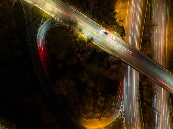 Вид Воздуха Съезд Автострады Ночью — стоковое фото
