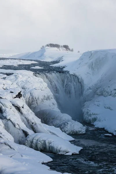 Zlanda Kışın Gullfoss Şelalesi Manzarası — Stok fotoğraf