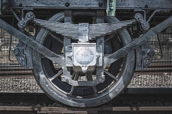 Vista Dettagliata Una Ruota Ferroviaria Ungherese Epoca — Foto Stock