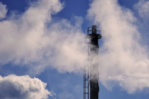 Industrial Chimney Cloudy Blue Sky Background — Stock Photo, Image