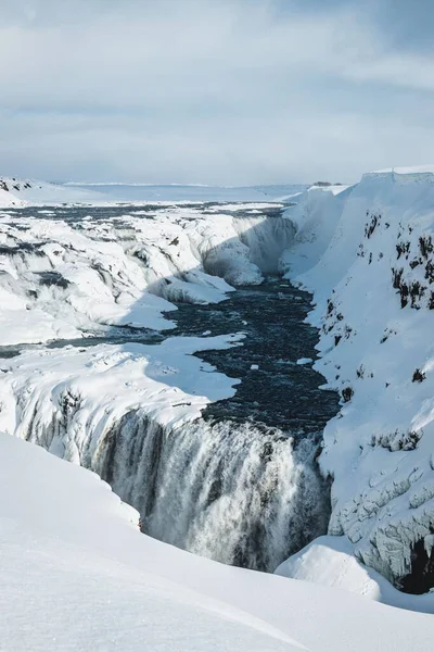 Una Vista Panorámica Gullfoss Falls Durante Invierno Islandia — Foto de Stock
