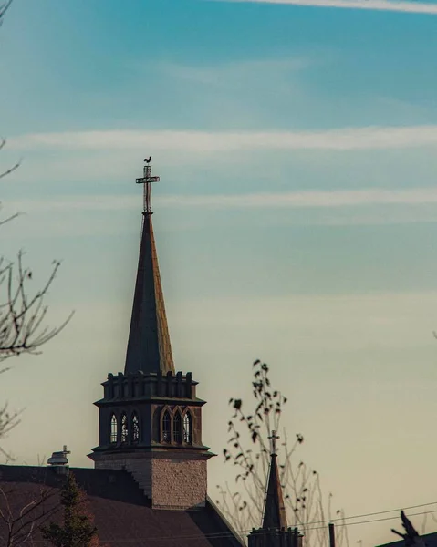 加拿大魁北克Trois Rivieres的St Odilon教堂钟楼 — 图库照片