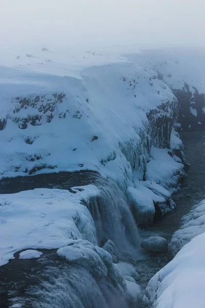 Une Vue Panoramique Des Chutes Gullfoss Hiver Islande — Photo