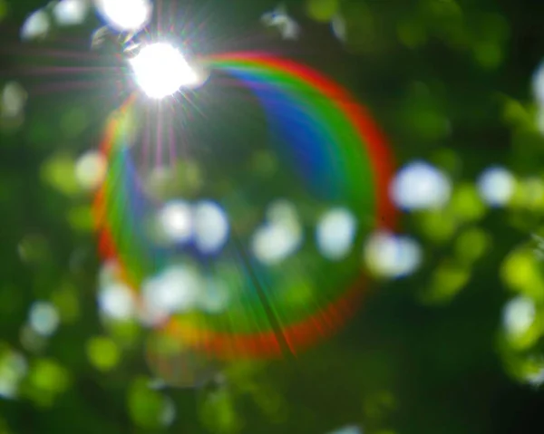 Okrągły Kolorowy Rocznik Efekt Flary Obiektywu Rozmazanym Zielonym Tle — Zdjęcie stockowe