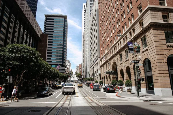 Una Strada Mattutina Vuota San Francisco Con Edifici Auto Moderne — Foto Stock