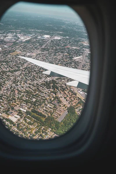 Aerial View City Out Window Plane — Stock Photo, Image