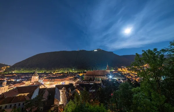 Beautiful View Brasov City Turnul Alb Twilight Sky Transylvania Romania — Stock Photo, Image