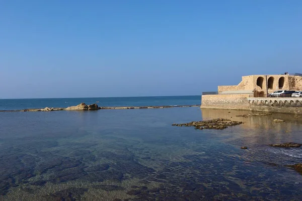 Красивый Снимок Каменных Руин Берегу Залива Акко Северный Израиль — стоковое фото
