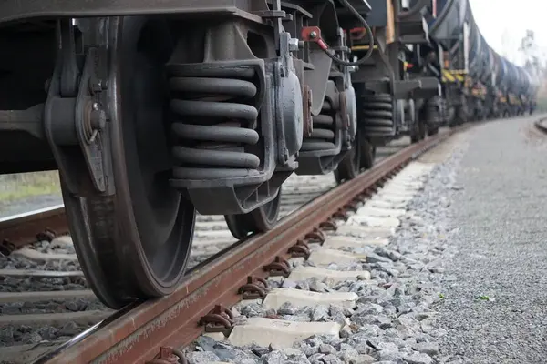Closeup Wheels Black Old Train Railway Track — Stock Photo, Image