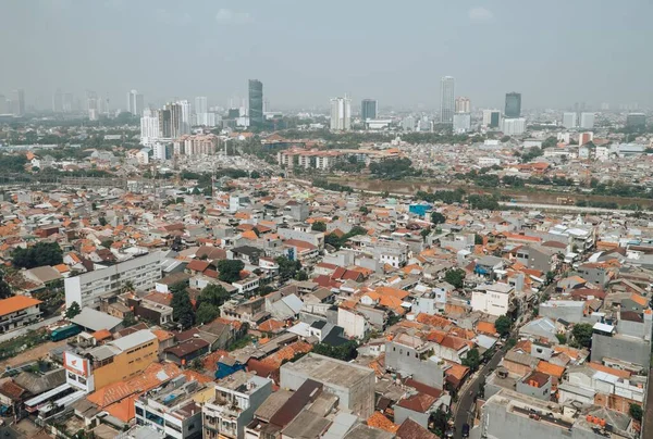 Veduta Aerea Del Paesaggio Urbano Jakarta Sotto Cielo Nebbioso Indonesia — Foto Stock