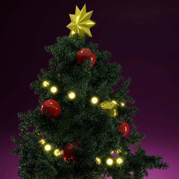 Eine Nahaufnahme Der Darstellung Eines Weihnachtsbaums Auf Violettem Hintergrund — Stockfoto