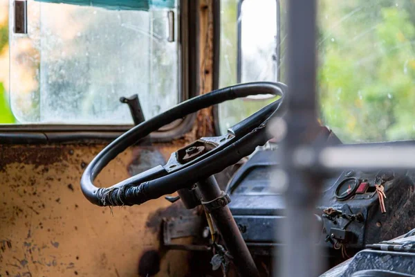 Eine Nahaufnahme Des Lenkrads Eines Alten Busses Chivirico Kuba — Stockfoto