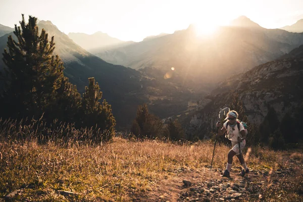 Eine Junge Frau Wandert Den Bergen — Stockfoto