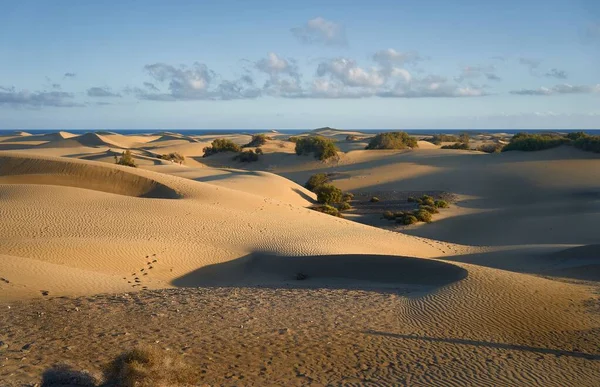Les Dunes Maspalomas Par Une Journée Ensoleillée Avec Ciel Nuageux — Photo