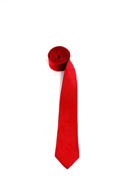 Red Color Polyester Necktie Isolated White Background Top View — Stock Photo, Image