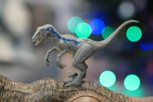 Dinossauro Figura Brinquedo Velociraptor Azul Marca Mattel Série Jurassic World — Fotografia de Stock
