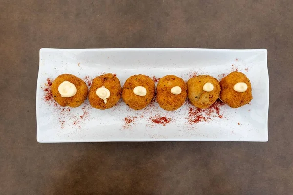 Top View Fried Mozzarella Balls Served Restaurant — Stock Photo, Image