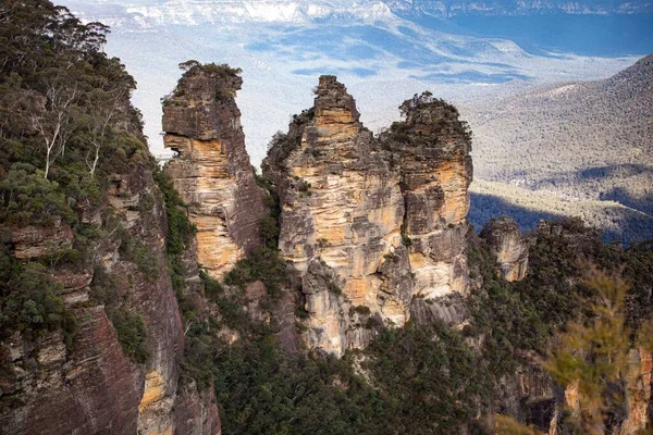 Διάσημο Βραχώδες Βουνό Three Sisters Στην Αυστραλία Ένα Όμορφο Τοπίο — Φωτογραφία Αρχείου