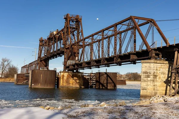 Railway Draw Bridge Illinois River Ottawa Illinois — Stock Photo, Image