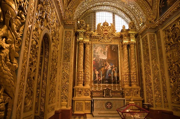 Vakkert Interiør John Cathedral Verdensarvbyen Valletta Malta – stockfoto