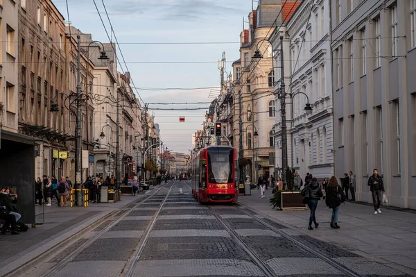 Crowd City Center Tram Lines Cloudy Day — Stock Photo, Image