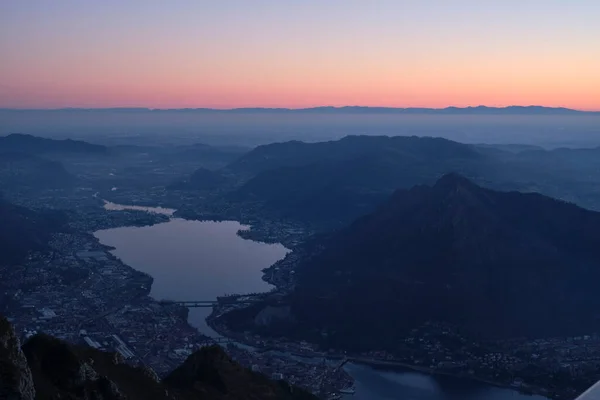 Bright Sunset Sky Adda River Lake Como City Lecco Italy — Stock Photo, Image