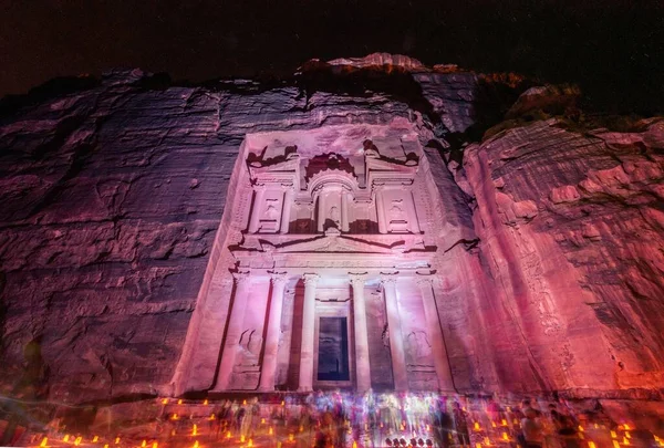 Starożytne Miasto Petra Jordanii Nocą — Zdjęcie stockowe
