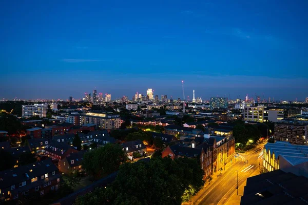 Uma Foto Panorâmica Horizonte Cidade Londres Durante Noite — Fotografia de Stock