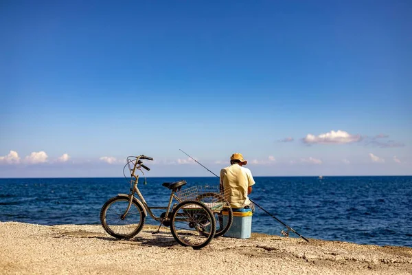 Ein Griechischer Fischer Mit Einem Dreirad Chania Griechenland — Stockfoto
