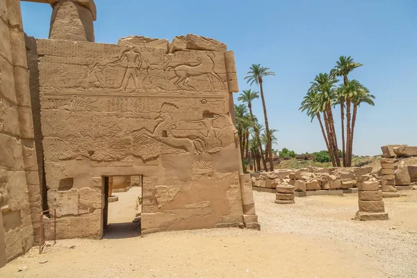 이집트 룩소르에 카르나크 의벽에 문자로 새겨진 파라오들의 — 스톡 사진