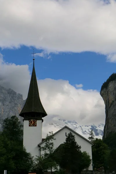 Nahaufnahme Einer Reformierten Kirche Lauterbrunnen Kanton Bern Schweiz — Stockfoto