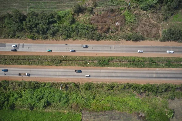 Bird Eye View Cars Driving Highways — Stock Photo, Image