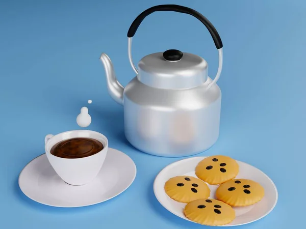 Arrangement Morning Coffee Cookies Breakfast Concept Rendering — Stock Photo, Image