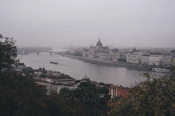 Magyar Parlament Épületének Légi Kilátása Budapesten — Stock Fotó