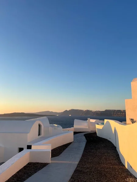 Zachód Słońca Luksusowym Apartamencie Santorini Grecja — Zdjęcie stockowe