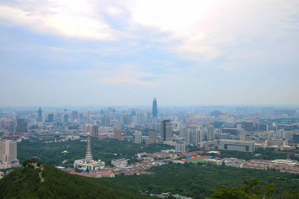 Vista Aérea Dos Edifícios Cidade Jinan Sob Horizonte Manhã — Fotografia de Stock