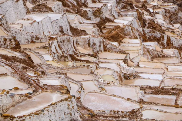 Saltavdunstningsdammarna Maras Saltgruvor Staden Cusco Heliga Dalen Peru — Stockfoto
