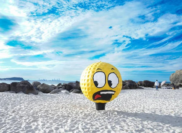 Güzel Heykel Festivali Sırasında Plajda Yüzü Olan Büyük Sarı Bir — Stok fotoğraf