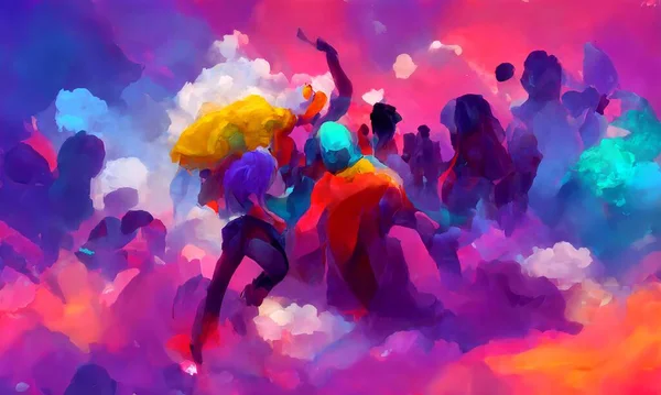 Genererad Färgstark Illustration Grupp Som Har Roligt Utomhusfestival — Stockfoto