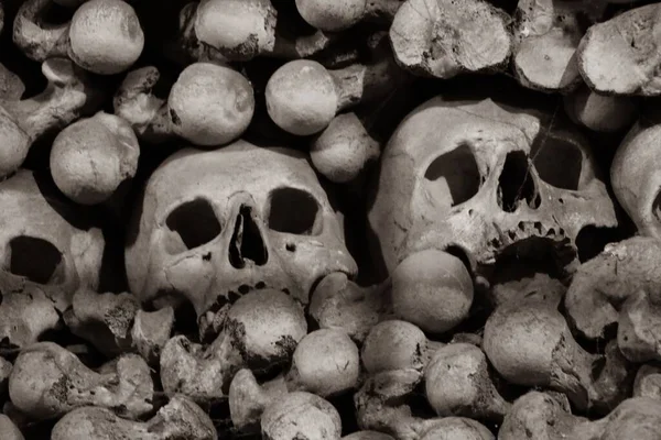 Die Echten Menschlichen Schädel Und Knochen Der Katholischen Kapelle Des — Stockfoto