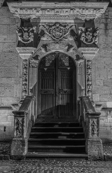 Una Porta Edificio Pietra Bianco Nero — Foto Stock
